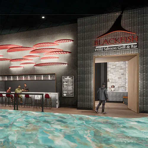 A rendered image of the new front of the Blackfish restaurant and bar. tulalip casino renovation